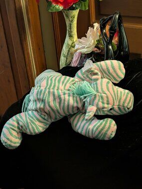 Ty BEANIE Pillow Pal 1994 -Zulu Zebra Pink & Green -Vintage Stuffed Plush Animal
